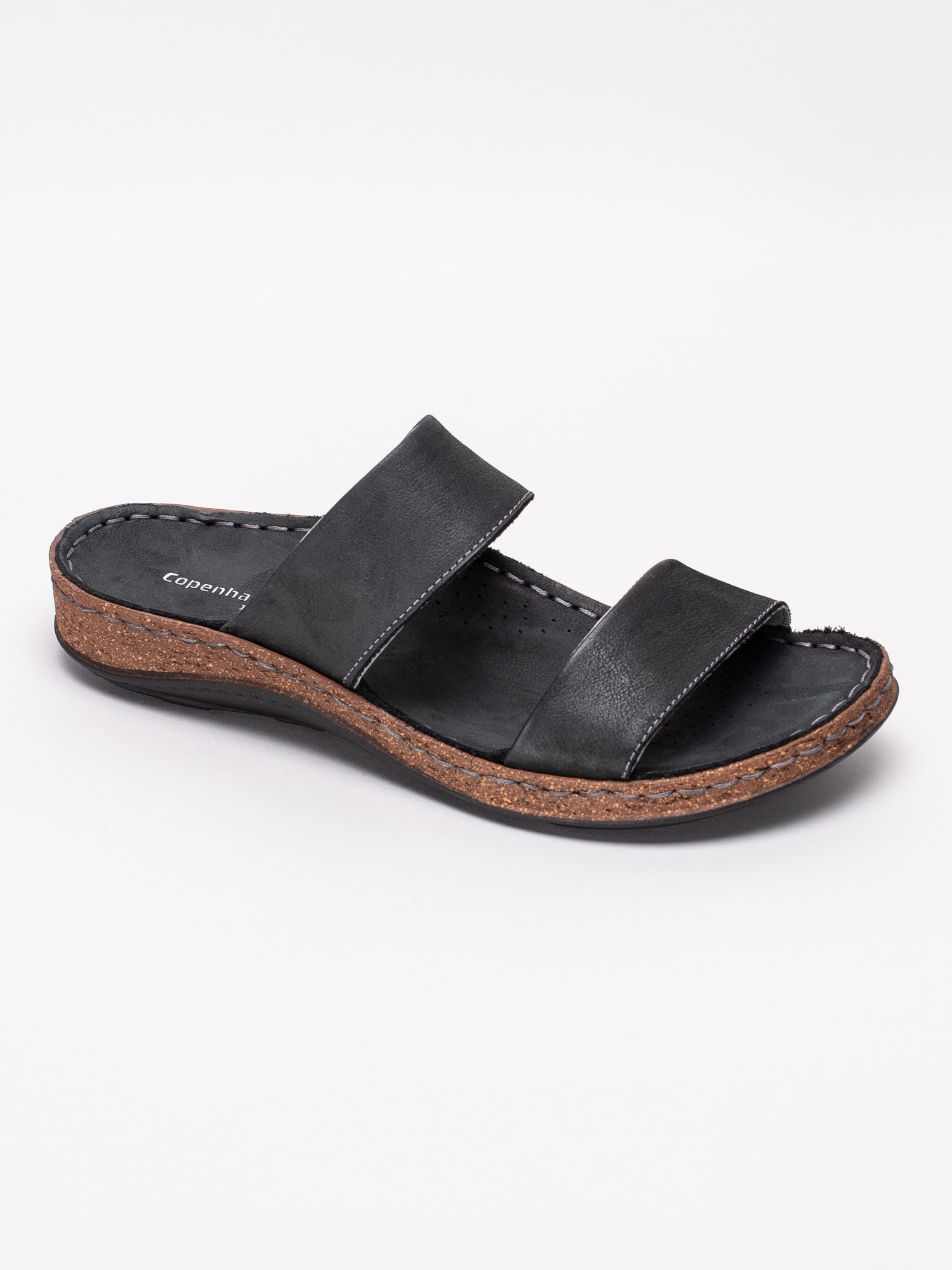 65191029 Copenhagen Shoes Emmely Black Nubuck svarta slip ins sandaler med två remmar-1