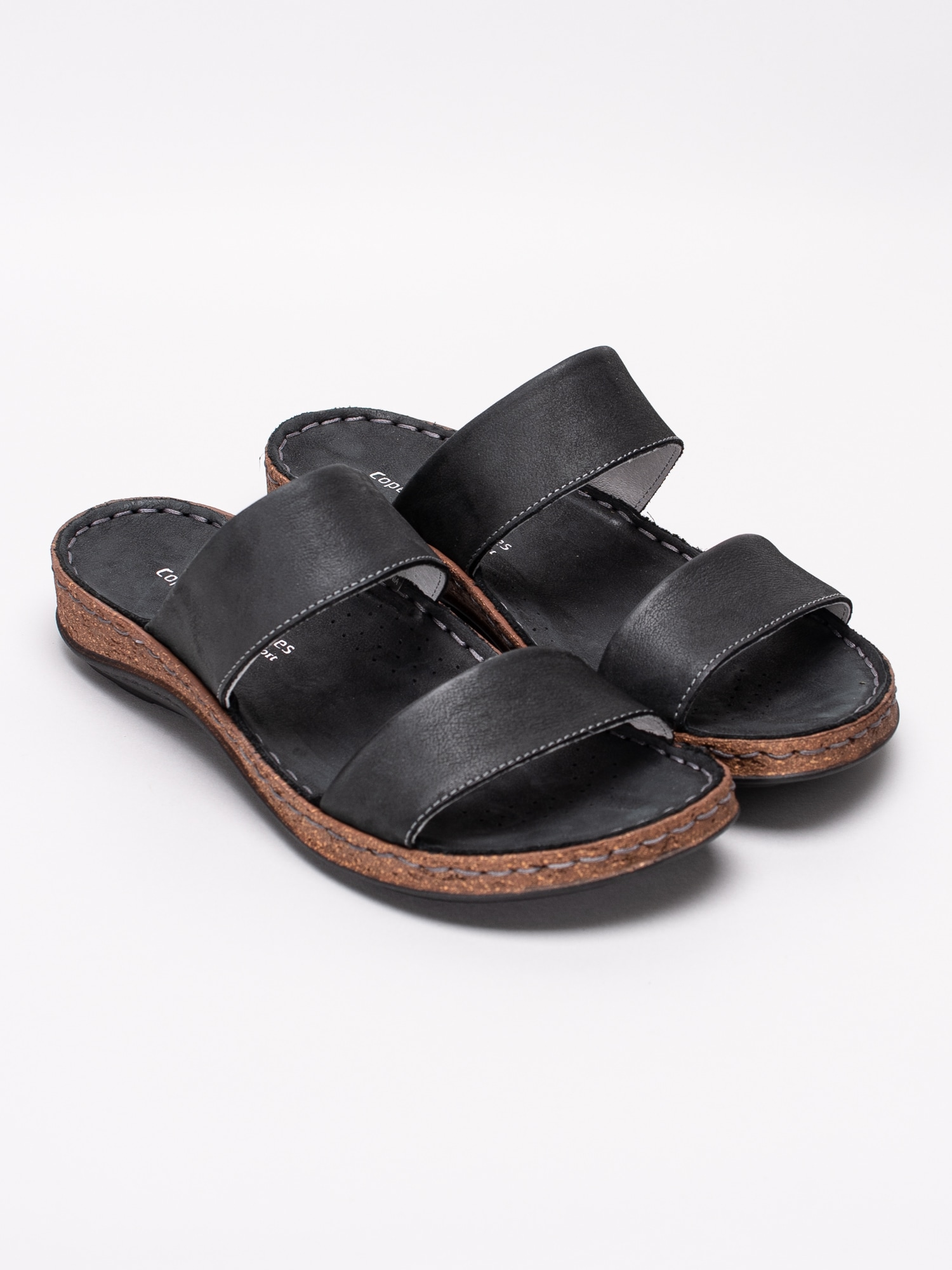 65191029 Copenhagen Shoes Emmely Black Nubuck svarta slip ins sandaler med två remmar-3