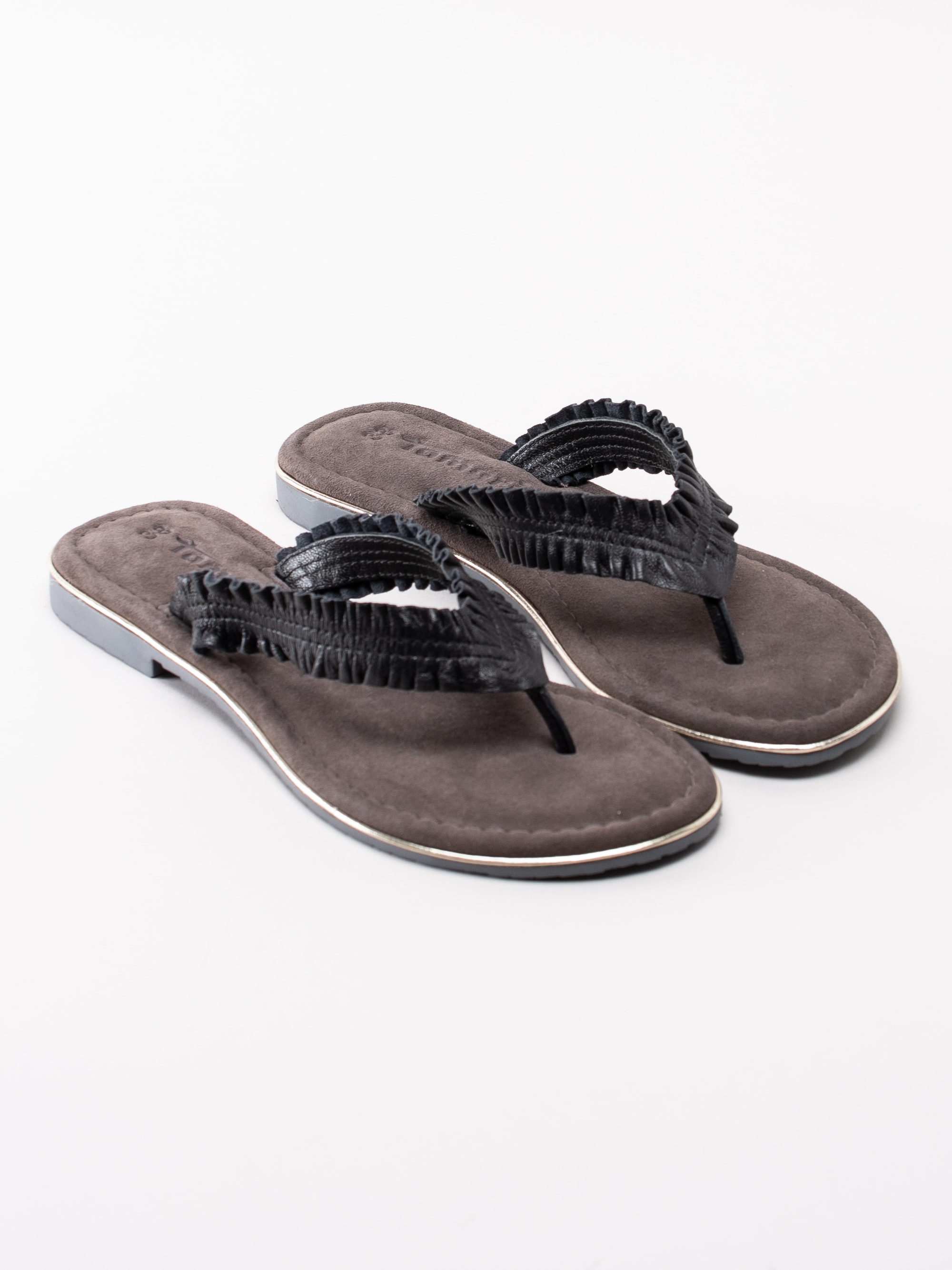 65191080 Tamaris 1-27110-22-001 svarta flip flops sandaler med volang-3