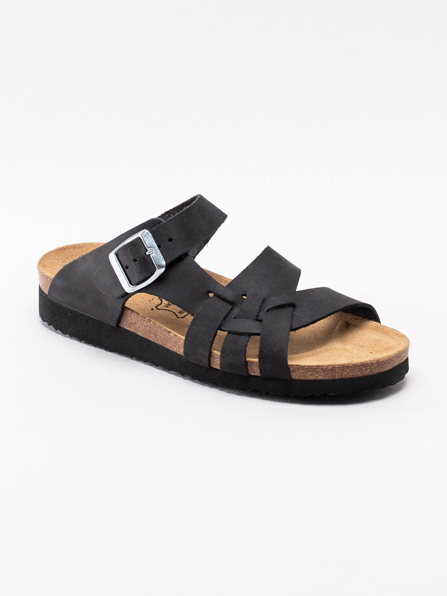 65193040 Axelda 23623-01 svarta slip in sandaler med silver-spänne-1