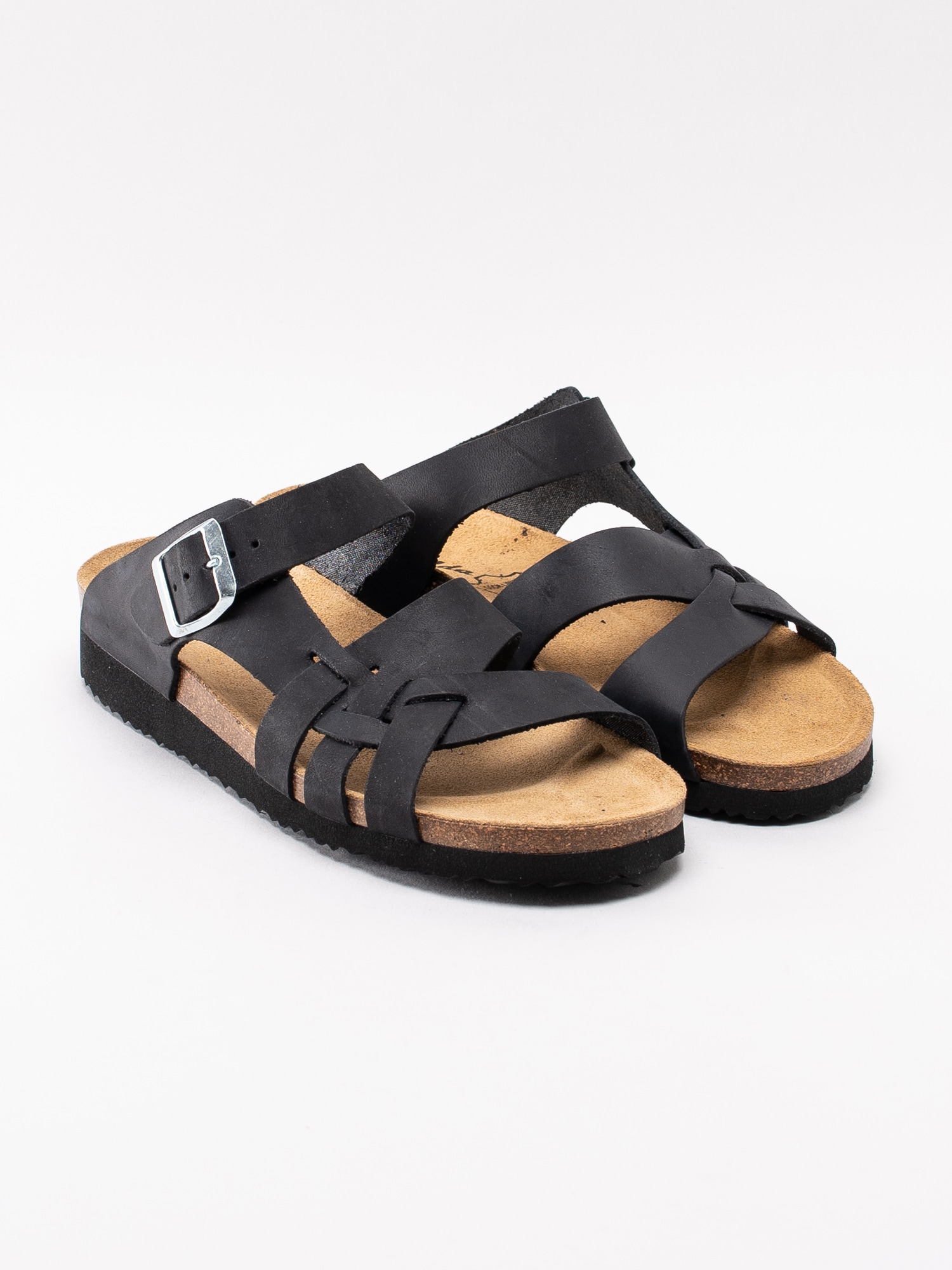 65193040 Axelda 23623-01 svarta slip in sandaler med silver-spänne-3