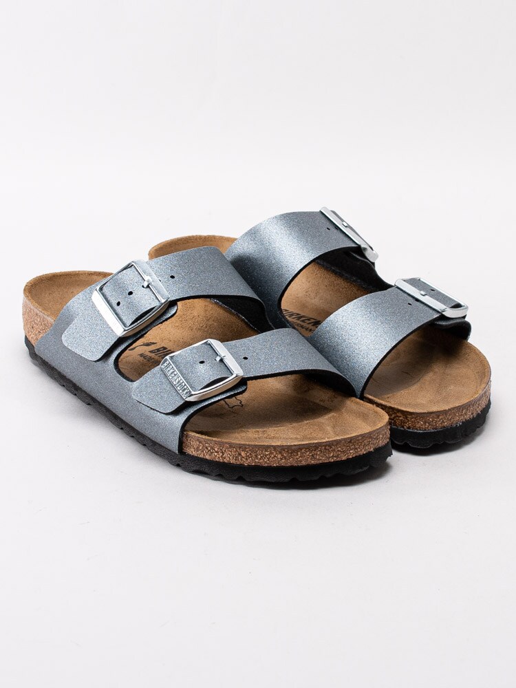 65201109 Birkenstock Arizona 1014285 Ljusgrå glittriga tvåremssandaler-3