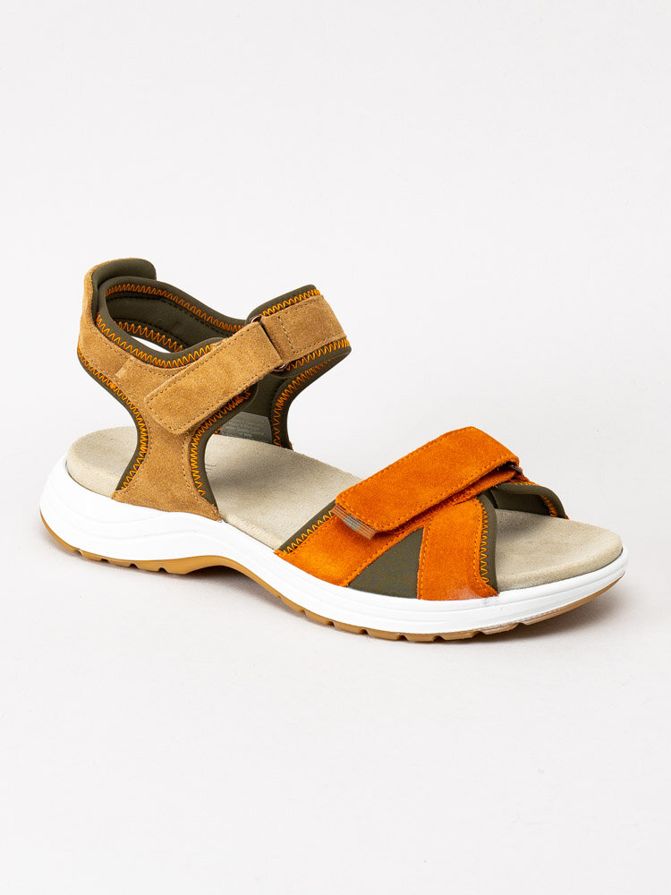 Ara - Panama S - Oliv och orangefärgade sandaler i mocka