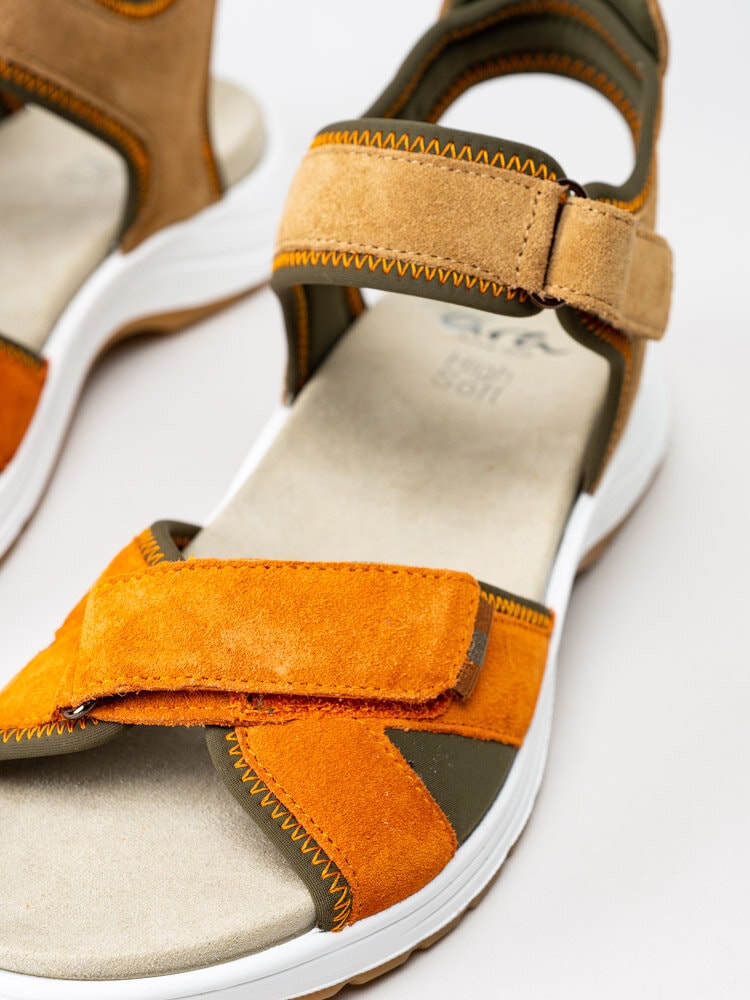 Ara - Panama S - Oliv och orangefärgade sandaler i mocka