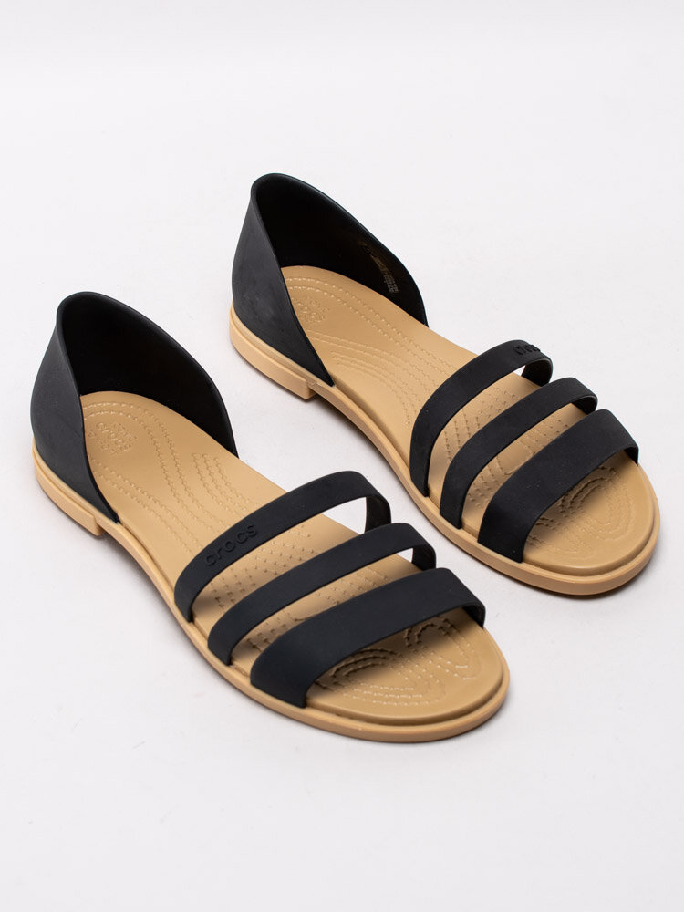 Crocs - Tulum Open Flat W - Svarta nätta sandaler med remmar