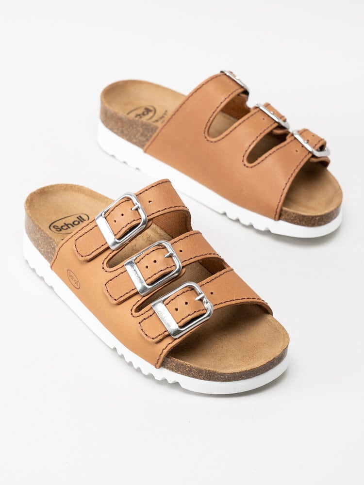 Scholl - Rio Ad Wedge - Bruna slip in sandaler med tre remmar