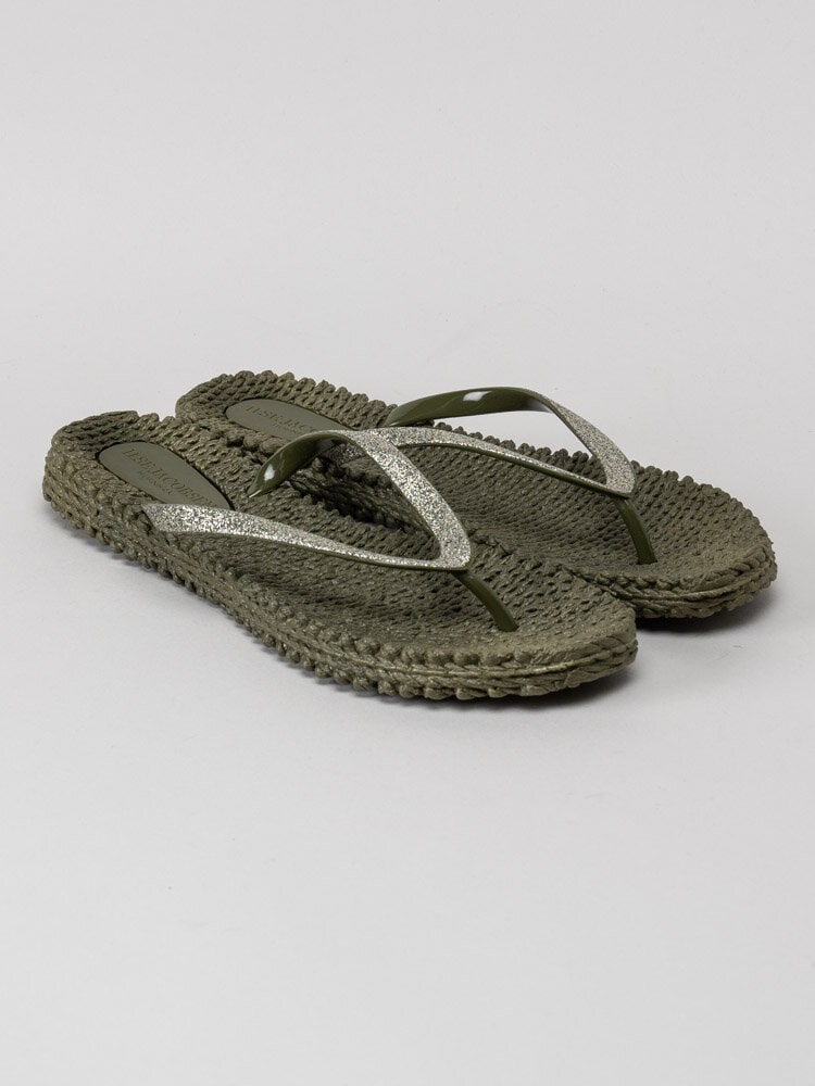 Ilse Jacobsen - Cheerful - Olivgröna  flip flop med glitter