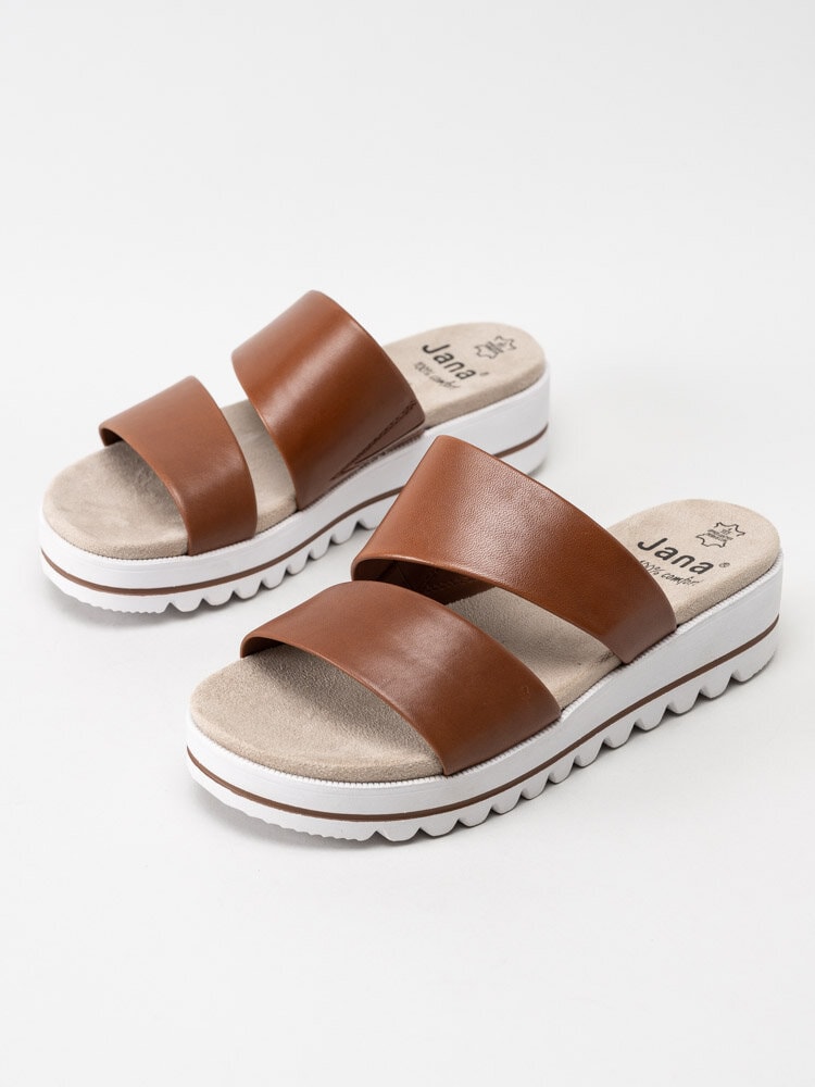Jana - Bruna slip in sandaler i skinn