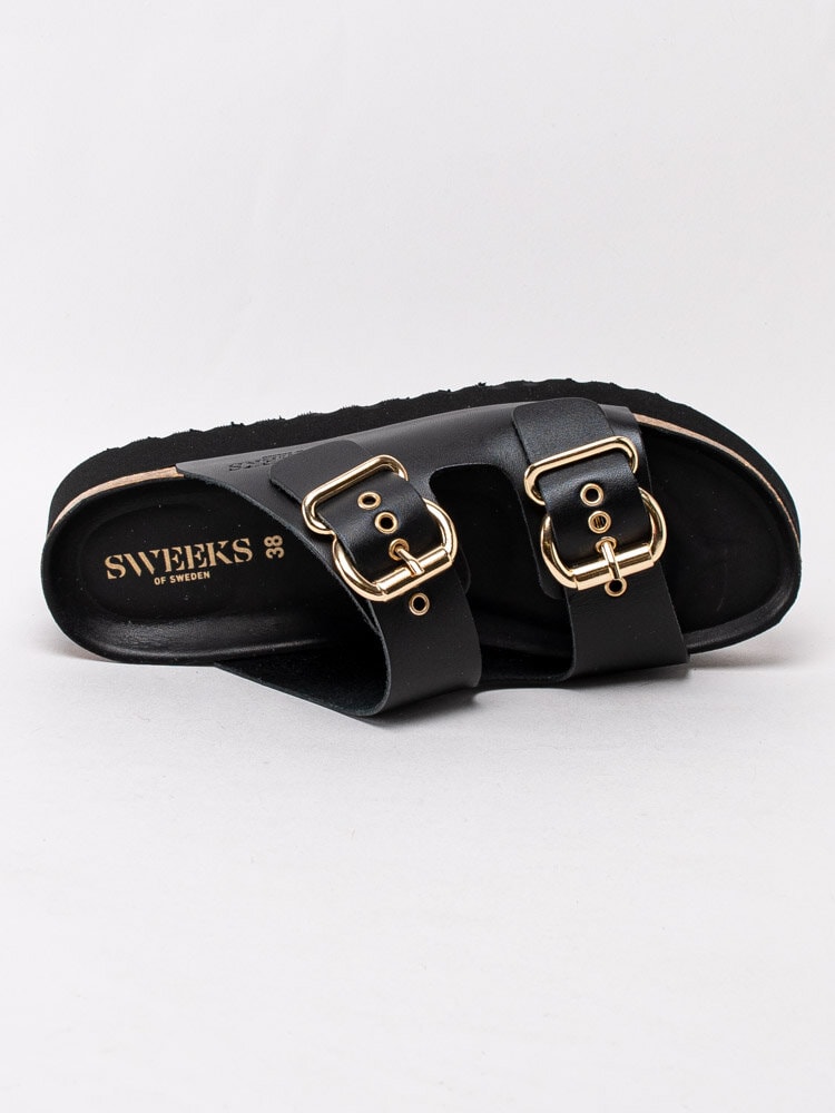 Sweeks - Greta - Svarta slip in sandaler med guldspännen