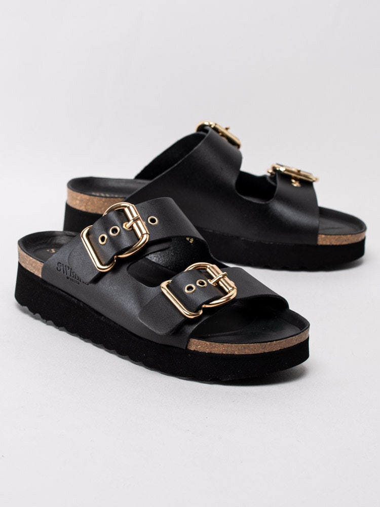Sweeks - Greta - Svarta slip in sandaler med guldspännen