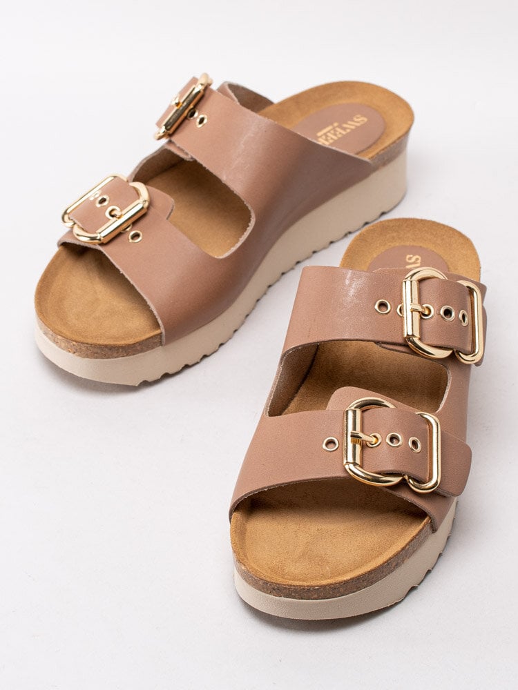 Sweeks - Greta - Beige slip in sandaler med guldspännen