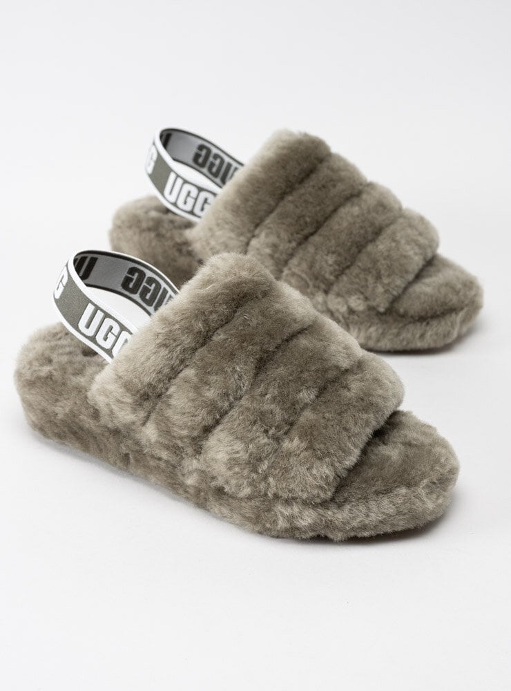 UGG - Fluff Yeah Slide - Olivgröna tofflor i ull