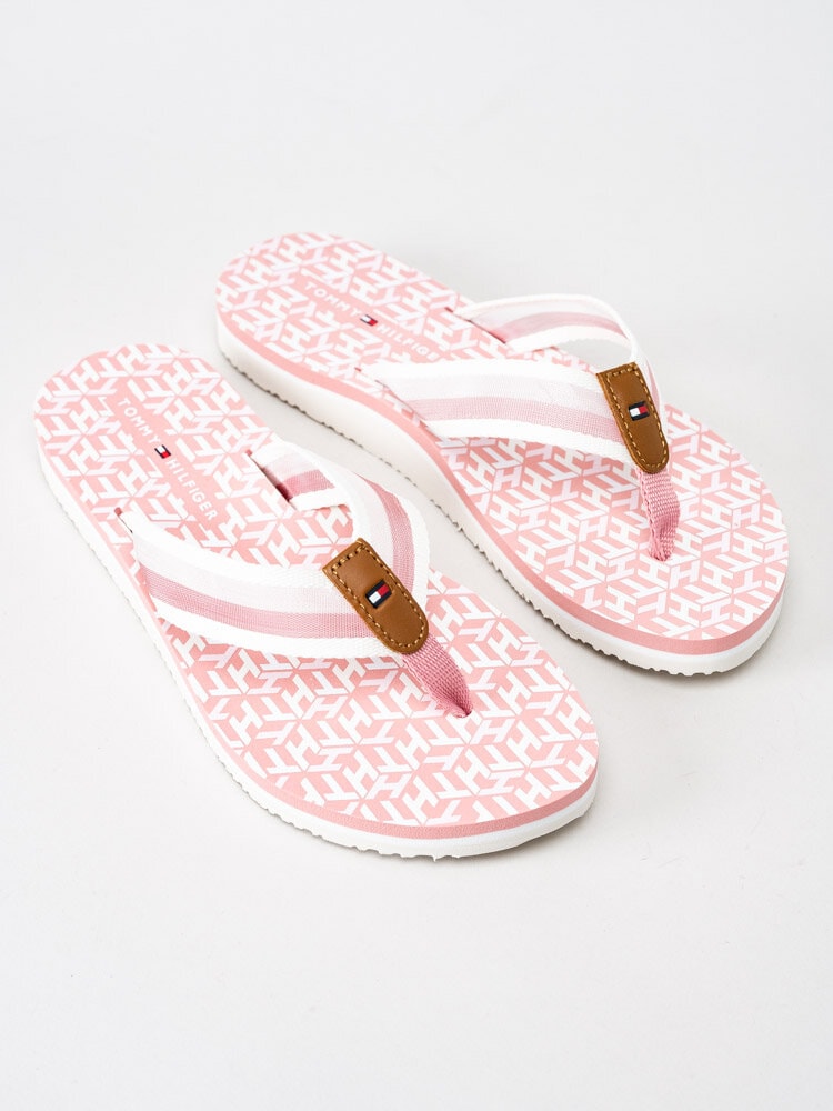 Tommy Hilfiger - TH monogram flat beach sandal - Rosa mönstrade flip flops