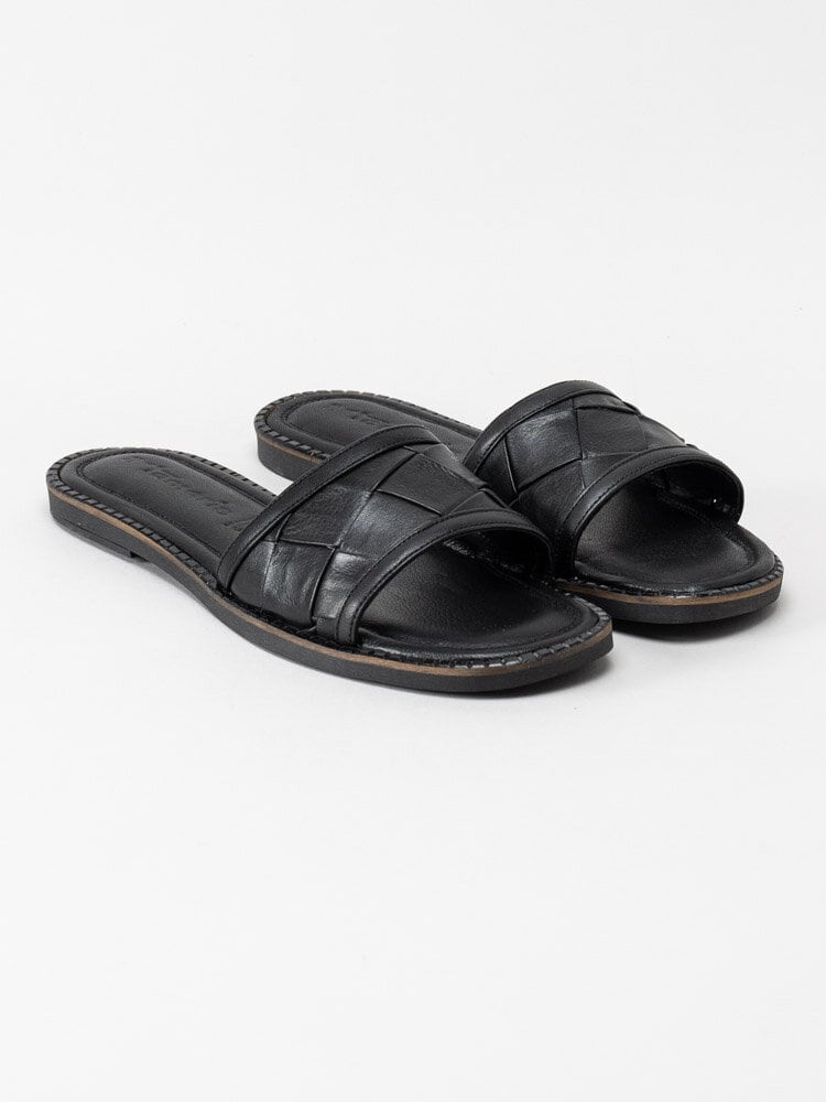 Tamaris - Svarta slip in sandaler i skinn