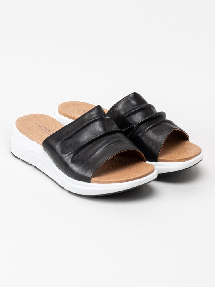 Caprice - Svarta slip in sandaler i skinn