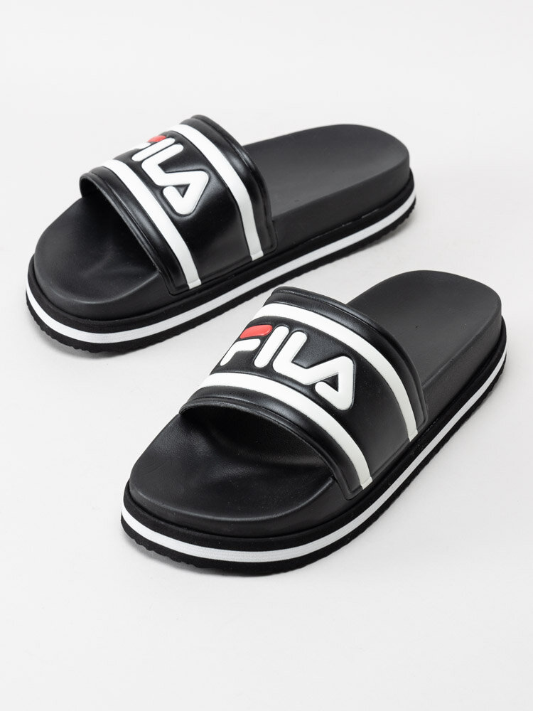 FILA - Morro Bay Zeppa Wmn - Svarta slip in sandaler med logga
