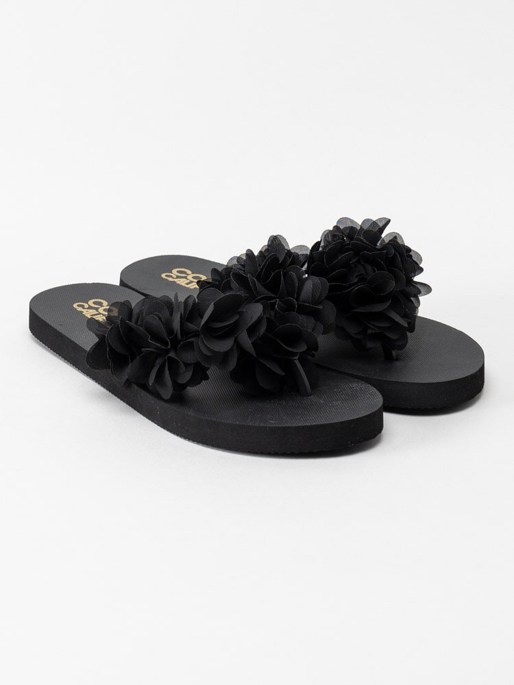 Colors of California - Svarta flip flop med blomdekor