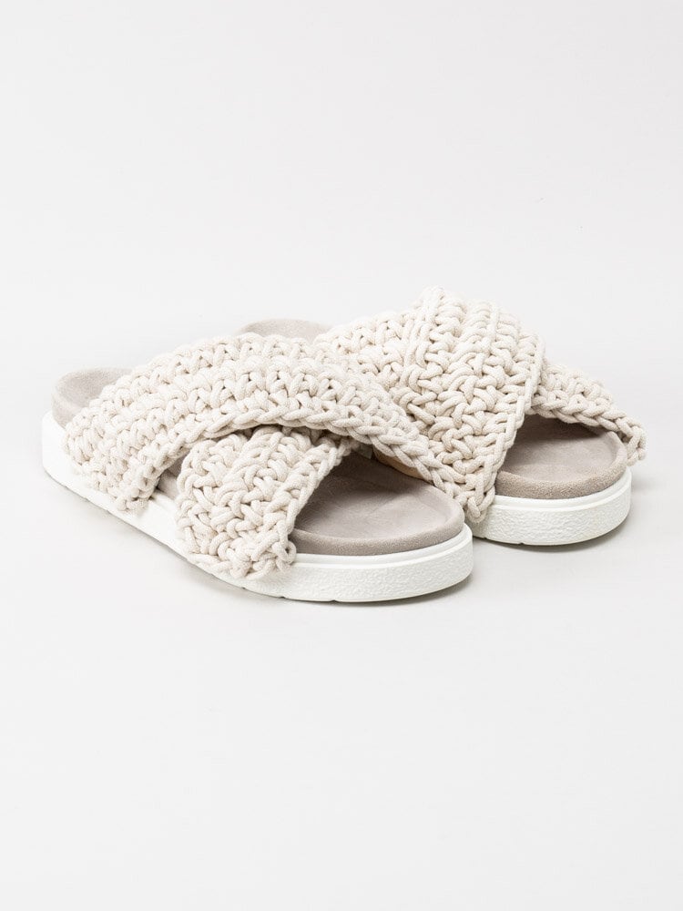 Inuikii - Woven - Vita trendiga slip in sandaler i grovt virkad textil