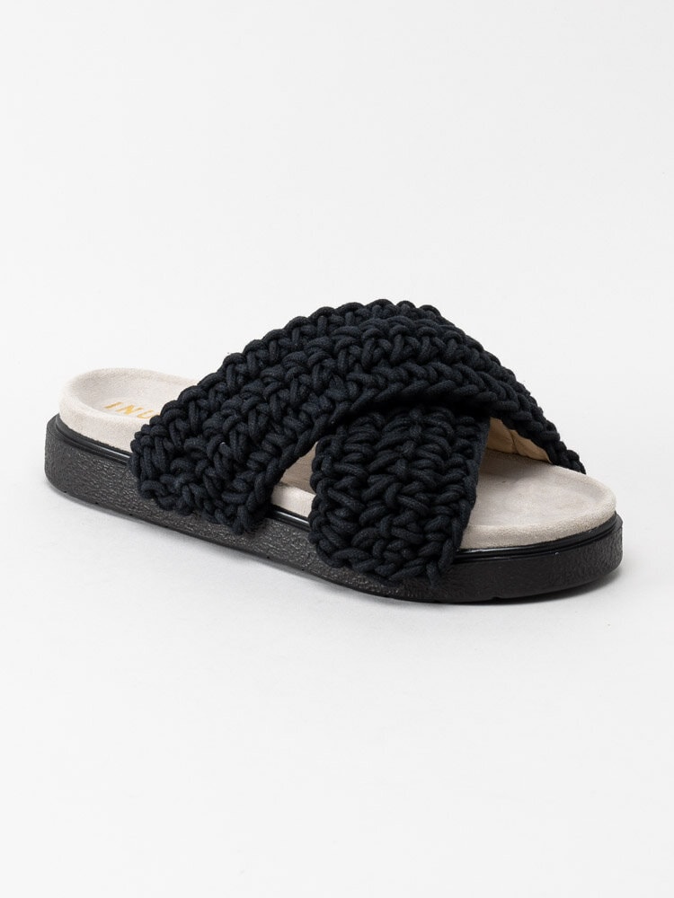 Inuikii - Woven - Svarta trendiga slip in sandaler i grovt virkad textil