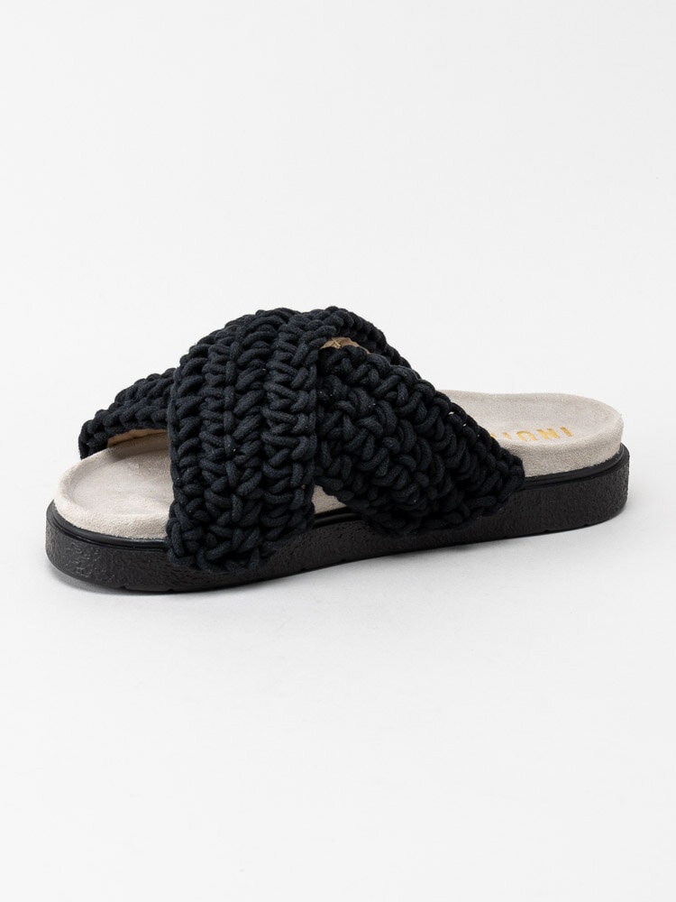 Inuikii - Woven - Svarta trendiga slip in sandaler i grovt virkad textil