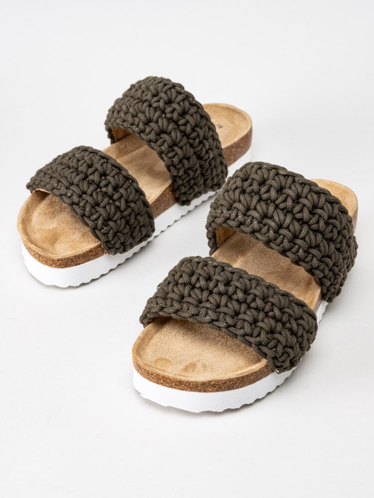 Duffy - Gröna slip in sandaler i grovt virkad textil