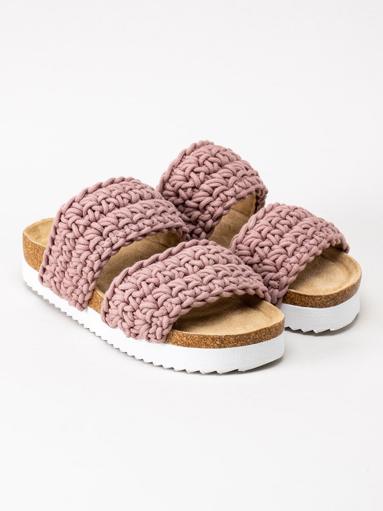 Duffy - Rosa slip in sandaler i grovt virkad textil