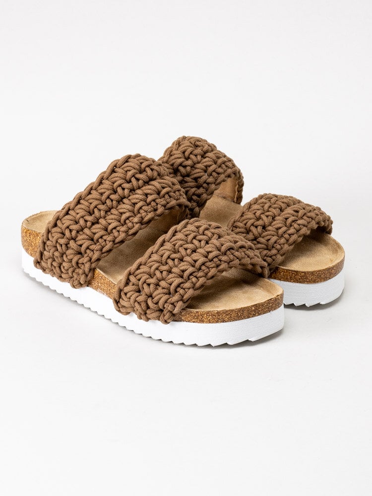 Duffy - Bruna slip in sandaler i grovt virkad textil