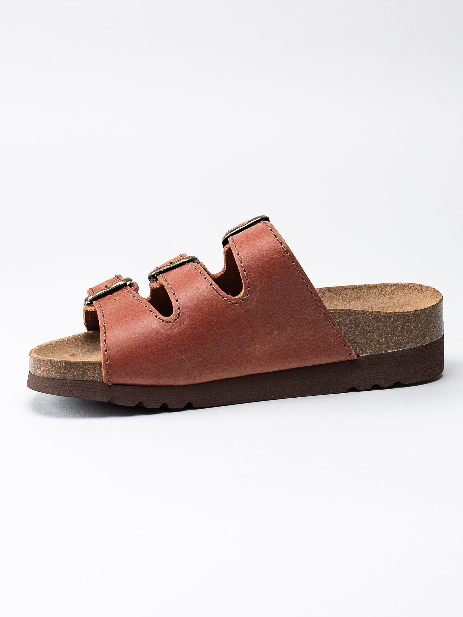 Scholl - Rio Wedge AD - Rödbruna slip in sandaler med tre remmar