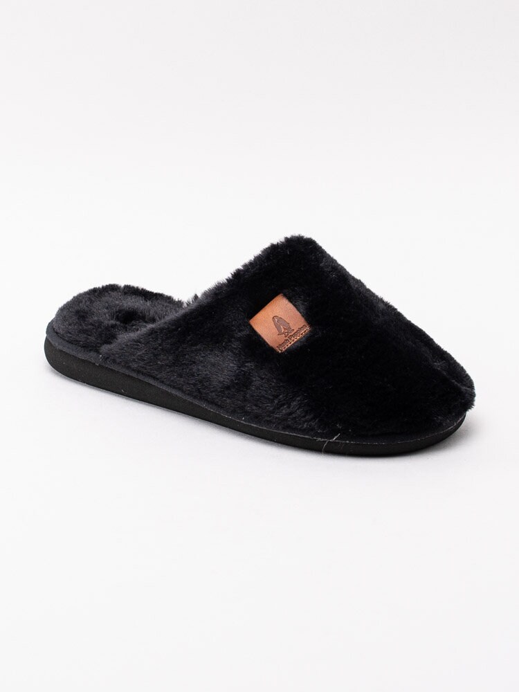 Hush Puppies - Svarta mysiga slip in tofflor i fuskpäls