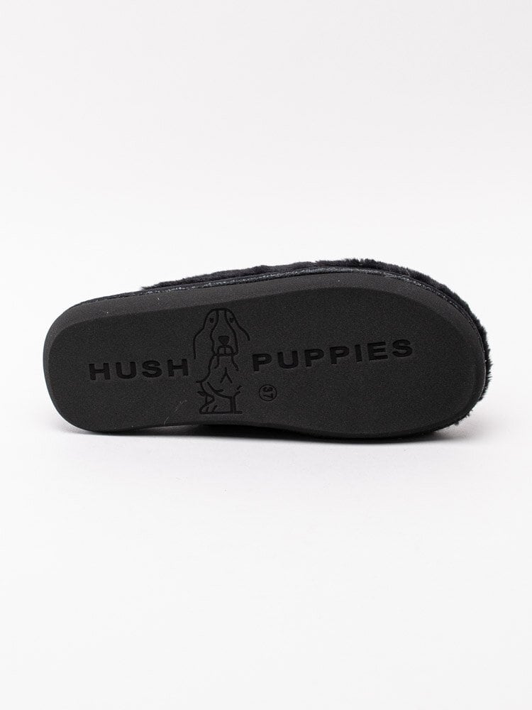 Hush Puppies - Svarta mysiga slip in tofflor i fuskpäls