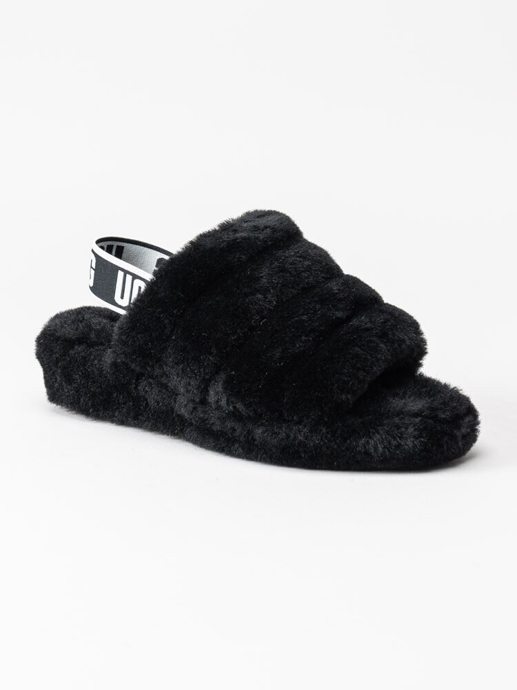 UGG - W Fluff Yeah Slide - Svarta fluffiga tofflor i ull