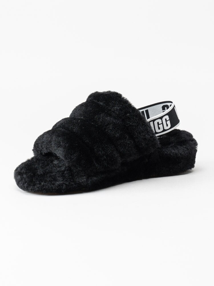 UGG - W Fluff Yeah Slide - Svarta fluffiga tofflor i ull