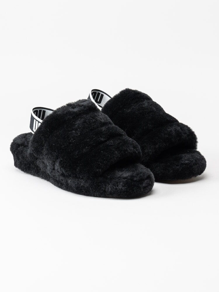 UGG - W Fluff Yeah Slide - Svarta fluffiga tofflor i ull