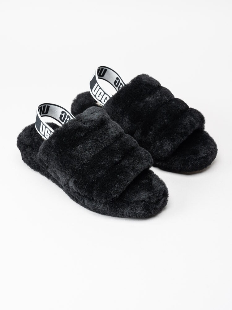 UGG - W Fluff Yeah Slide - Svarta fluffiga tofflor i ull