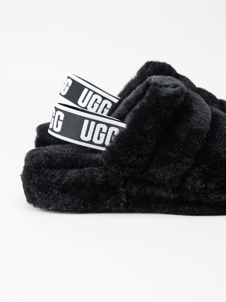 UGG - W Fluff Yeah Slide - Svarta fluffiga tofflor i ull