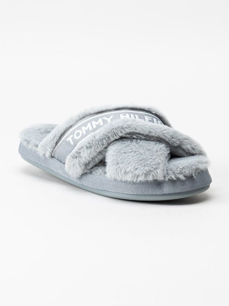Tommy Hilfiger - Tommy Furry Home Slipper - Gråblå slip in tofflor med korsade band