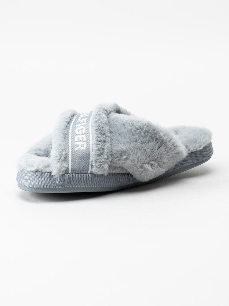 Tommy Hilfiger - Tommy Furry Home Slipper - Gråblå slip in tofflor med korsade band
