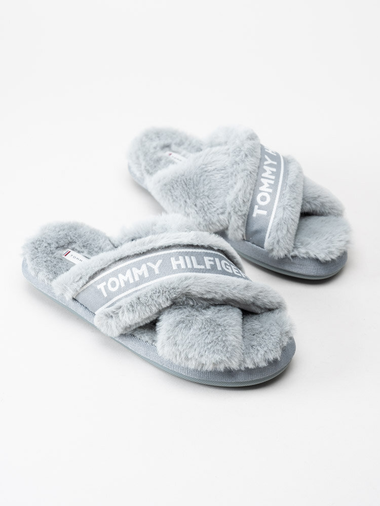 Tommy Hilfiger - Tommy Furry Home Slipper - Gråblå slip in tofflor med korsade band