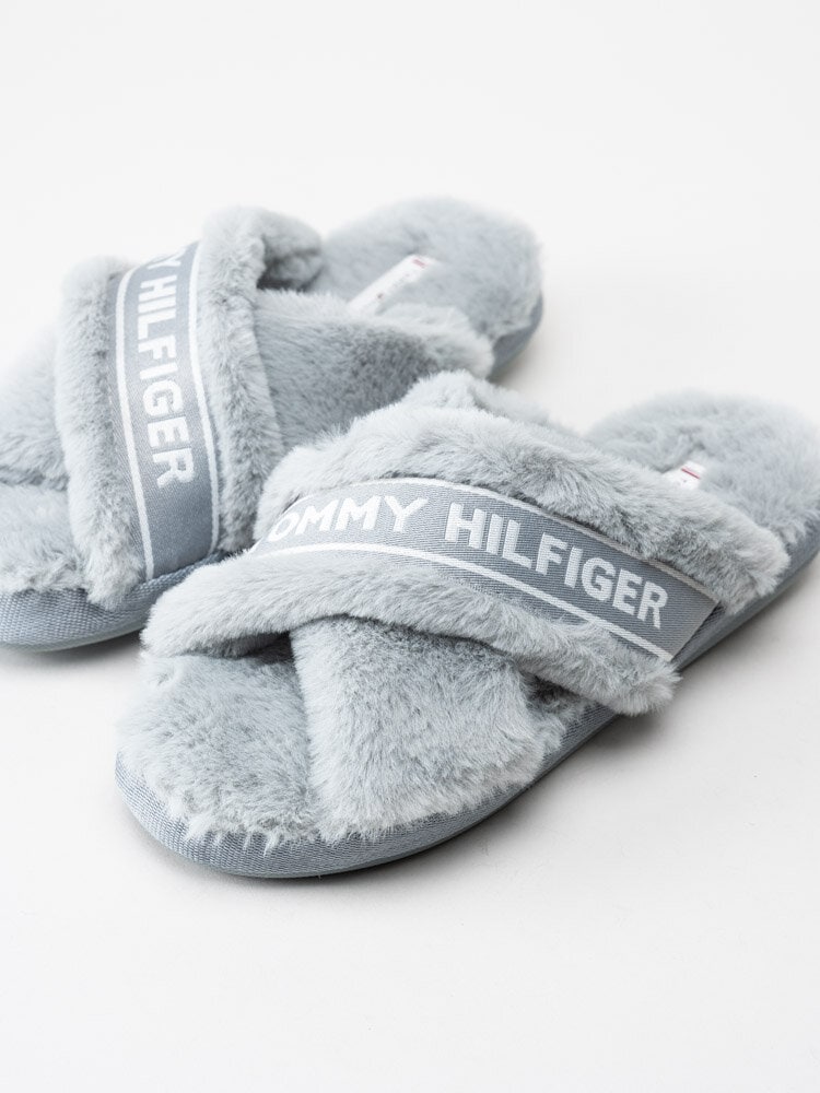 Tommy Hilfiger - Tommy Furry Home Slipper - Gråblå slip in tofflor med korsade band