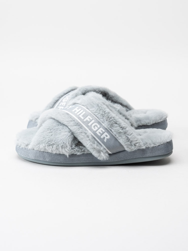Tommy Hilfiger - Tommy Furry Home Slipper - Gråblå slip in tofflor med korsade band