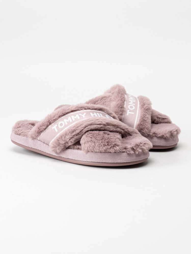 Tommy Hilfiger - Tommy Furry Home Slipper - Rosa fluffiga slip in tofflor med korsade band