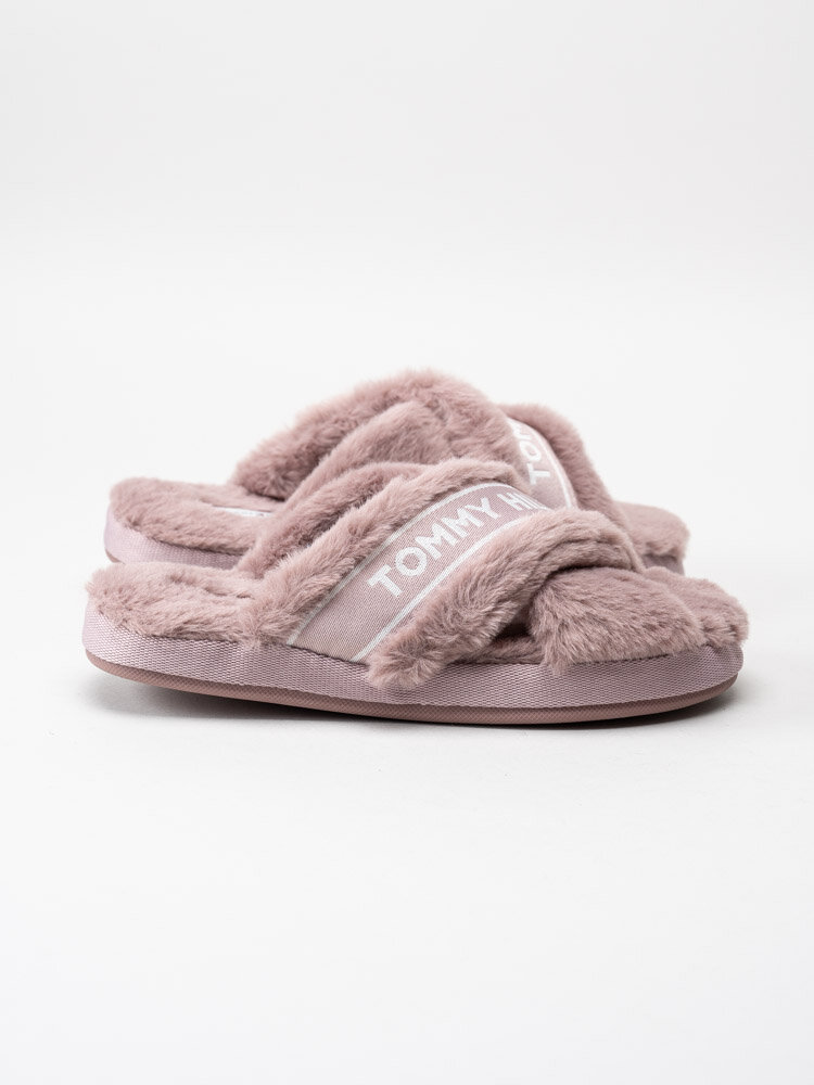 Tommy Hilfiger - Tommy Furry Home Slipper - Rosa fluffiga slip in tofflor med korsade band
