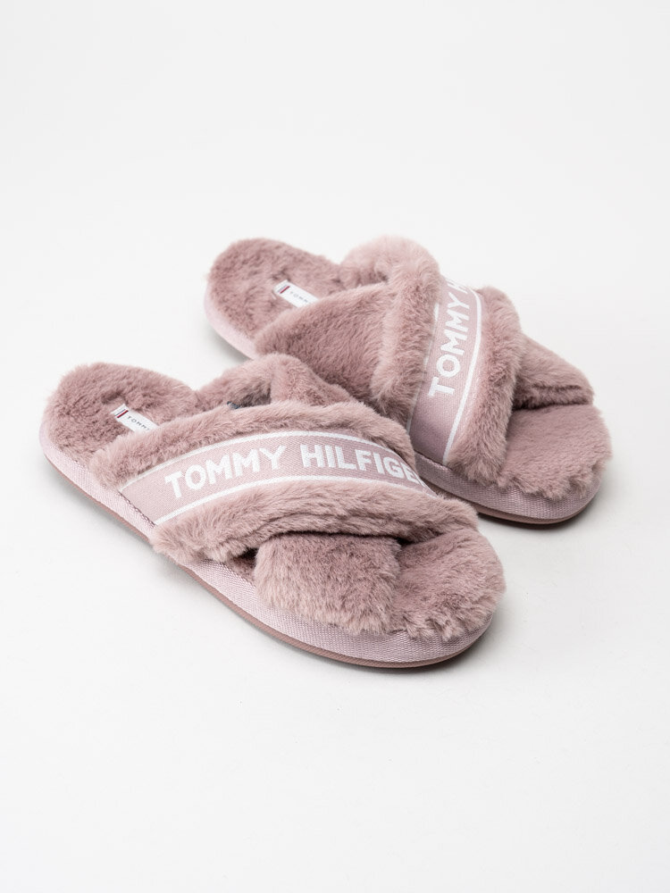 Tommy Hilfiger - Tommy Furry Home Slipper - Rosa fluffiga slip in tofflor med korsade band