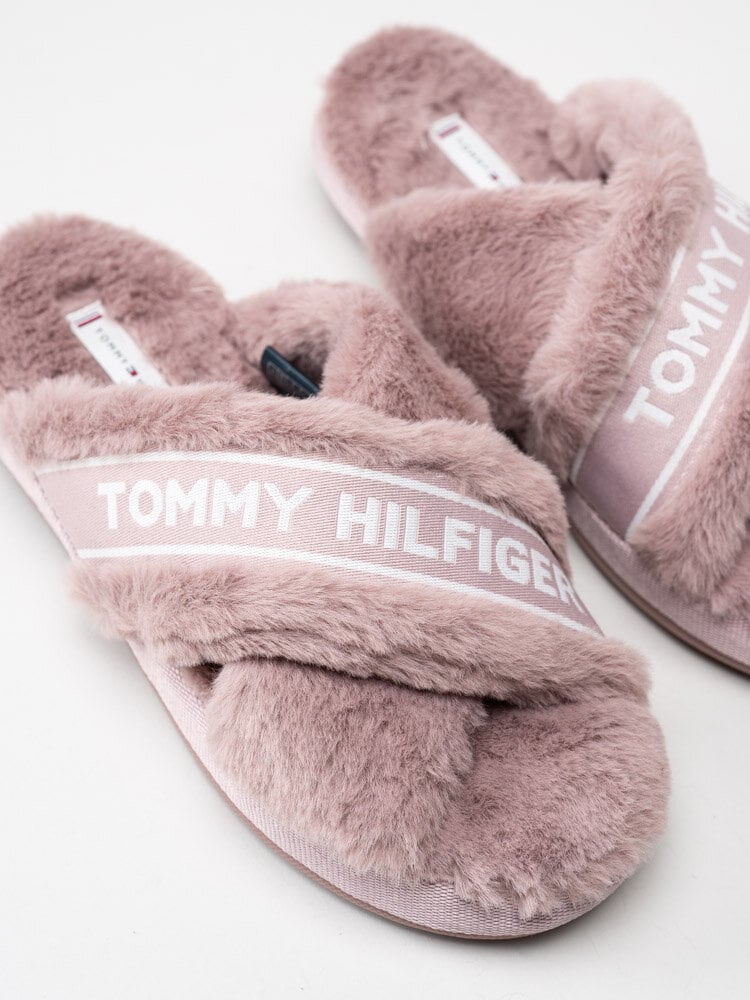 Tommy Hilfiger - Tommy Furry Home Slipper - Rosa fluffiga slip in tofflor med korsade band