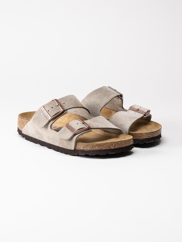 Birkenstock - Arizona SFB - Greige slip in sandaler i mocka