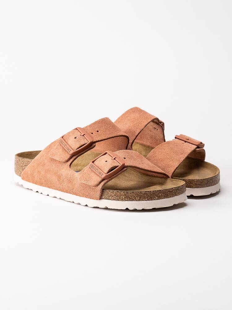 Birkenstock - Arizona Narrow SFB - Rostfärgade slip in sandaler i mocka