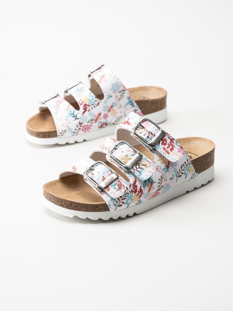 Scholl - Rio Wedge AD - Vita blommiga slip in sandaler