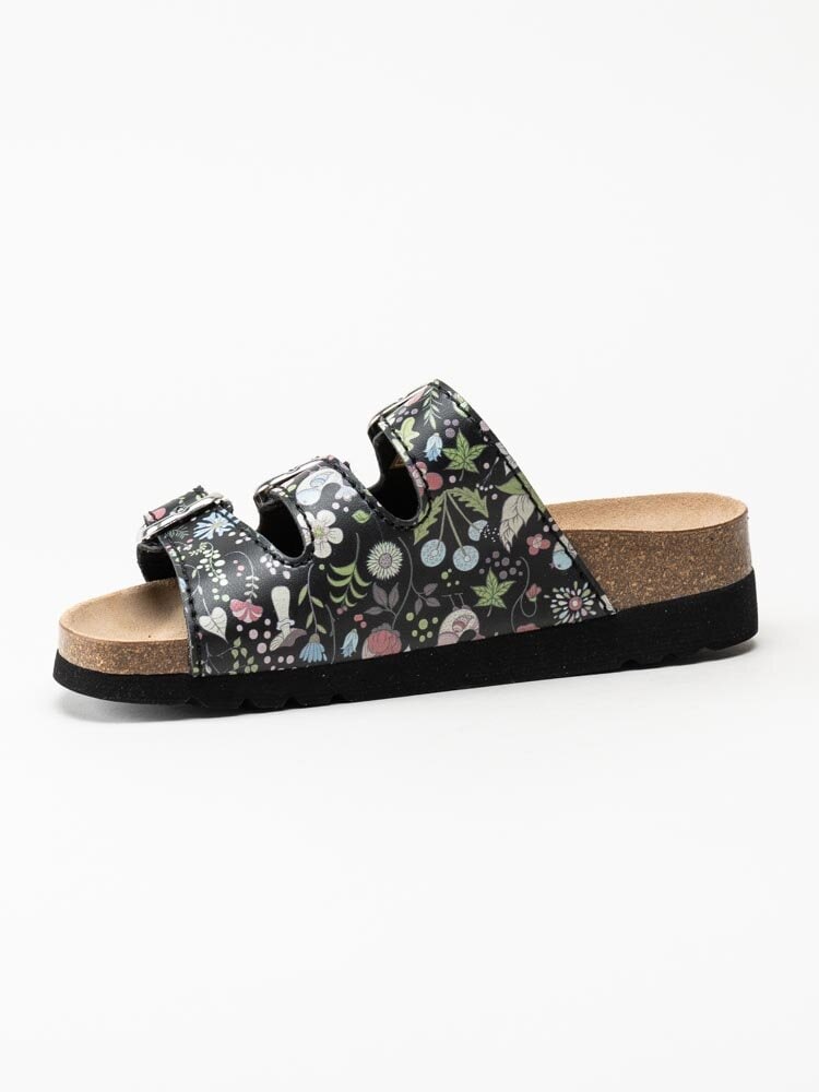 Scholl - Rio Wedge AD - Svarta blommiga slip in sandaler