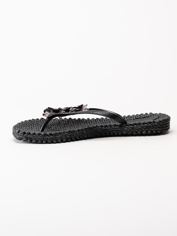 Ilse Jacobsen - Cheerful02F - Svarta flip flop med blomdekoration och strass