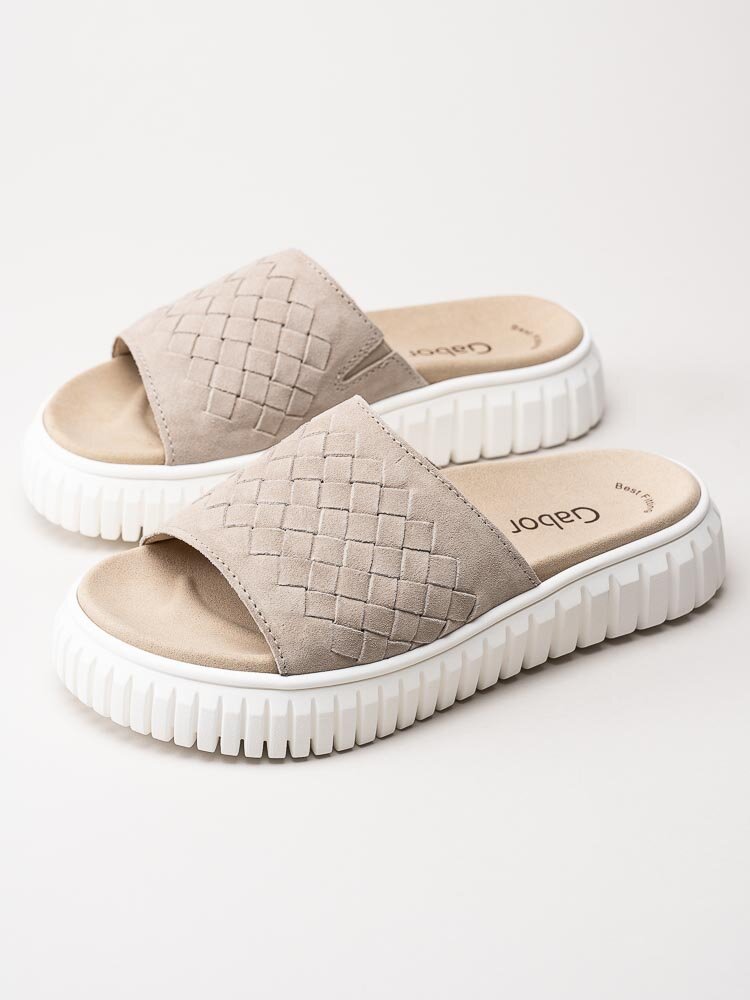 Gabor - Beige slip in sandaler med grov sula